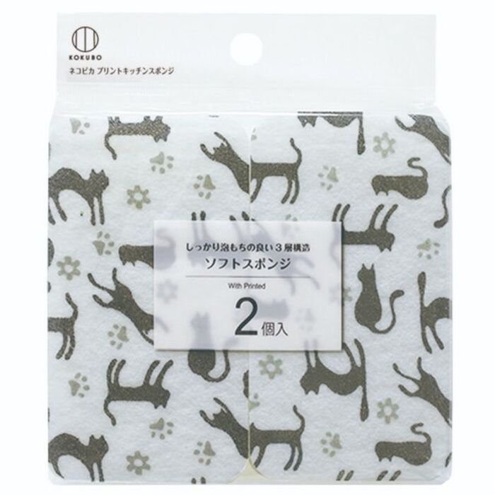 ●ネコピカプリント キッチンスポンジ 2 個入