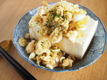 天かすは食べる直前乗せが鉄則!ザクザク&ネギだくの悪魔の冷奴