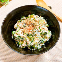 鮭のぶっかけ崩し豆腐ごはん♪