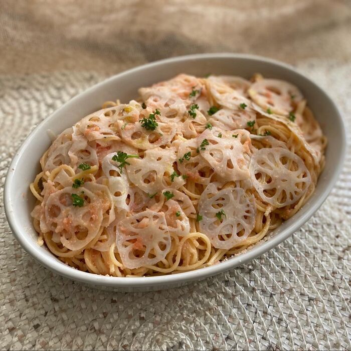 レンコンたっぷり明太子スパゲッティ