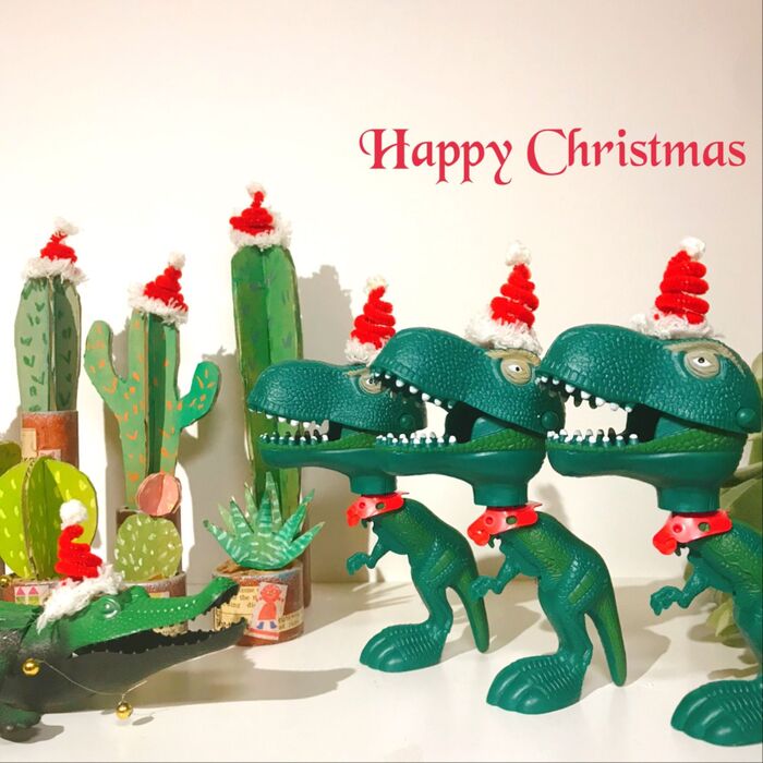 ALL100均☆簡単ミニサンタ帽子!と恐竜クリスマス!ガオーッ!