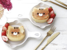セリアのネコ型厚焼きパンケーキ型で*HM使用ひと手間でお店みたいにフワフワパンケーキ♡動画レシピあり