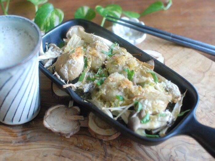 魚焼きグリルで♪簡単キノコのガーリック焼き