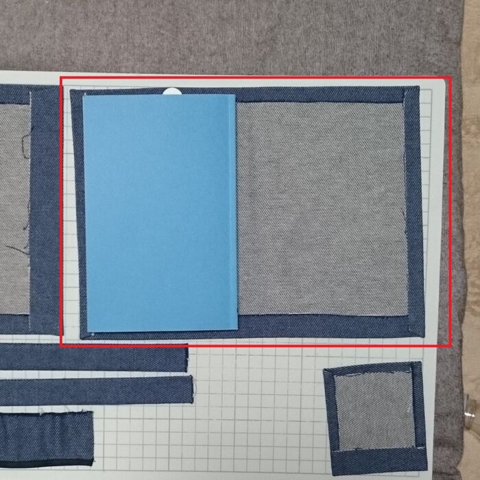 外側部分の生地を裁断し、アイロンテープで張りあわせる。