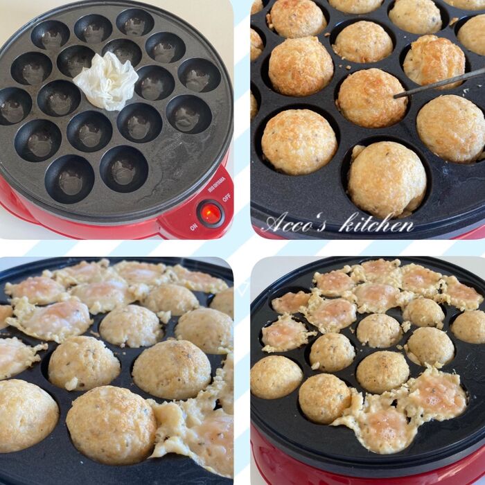 ②たこ焼き器で「まん丸チキンナゲット」を焼き上げます