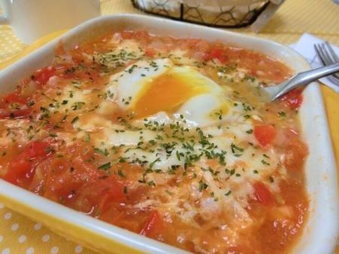 レンジで簡単美味しい♪ チーズ入りシャクシュカ