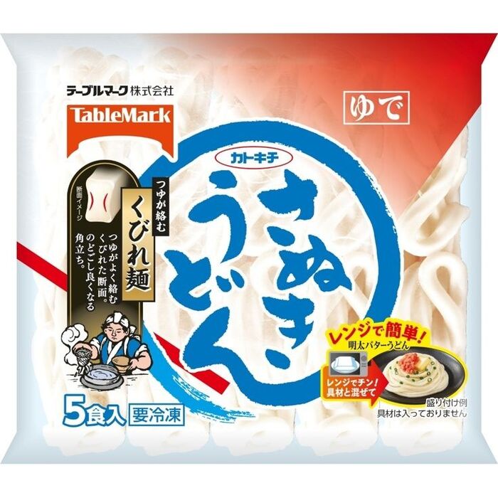 ①つゆを作り、うどん、具材を加え煮る