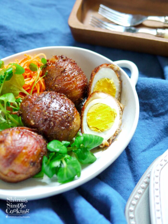 上手に息抜きズボラテクで美味しいゴハン【巻いて焼くだけ!スコッチエッグ風 魔法肉】