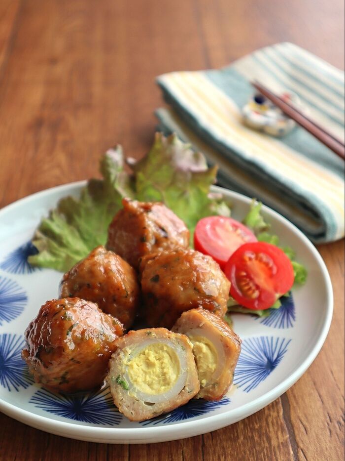 うずらの卵入り♪鶏生姜つくねの照り焼き