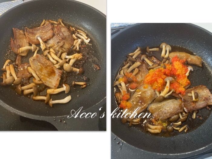 ②豚バラ肉を焼く