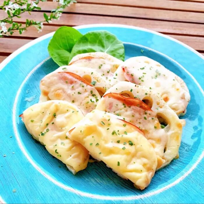 【超簡単】れんこんのハムチーズ焼き♪