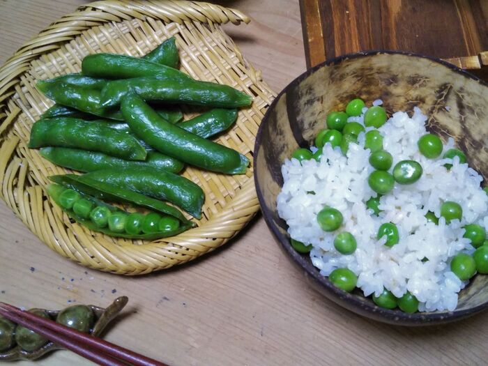 さや付き!美味しい!食物繊維豊富グリーンピース♡グリーンピースの塩ゆで&グリーンピースご飯