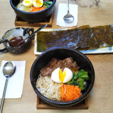 サーロイン石焼きビビンバ~手作りパリパリ韓国海苔で巻いても美味!サムジャンタレ