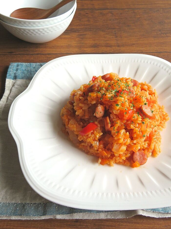野菜ジュースで簡単☆旨味たっぷり炊き込みピラフ