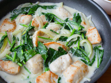 チキンとほうれん草のクリーム煮。【ほうれん草たっぷり!牛乳&むね肉でヘルシー】