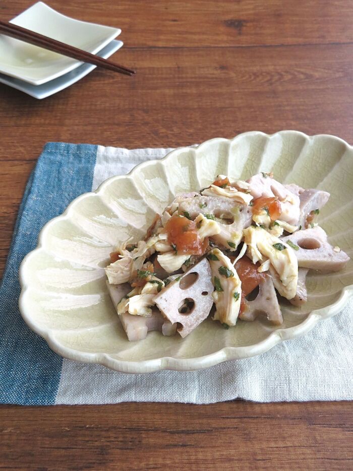 まろやか絶品♪ささみとれんこんの青じそ梅風味