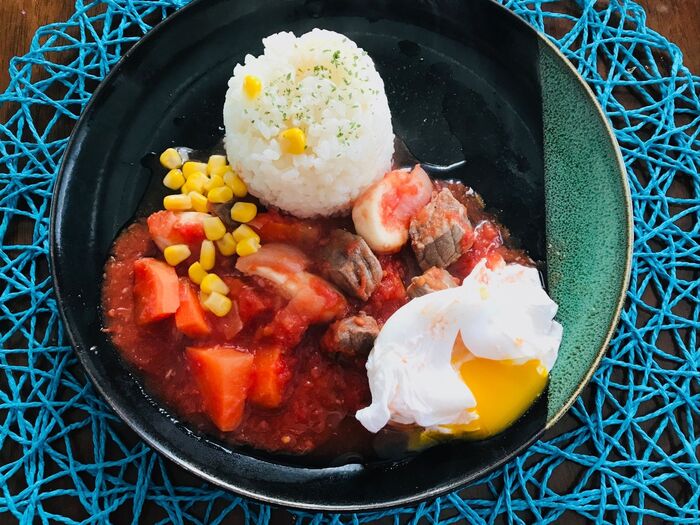 里芋と牛肉を使ってラタトゥイユ