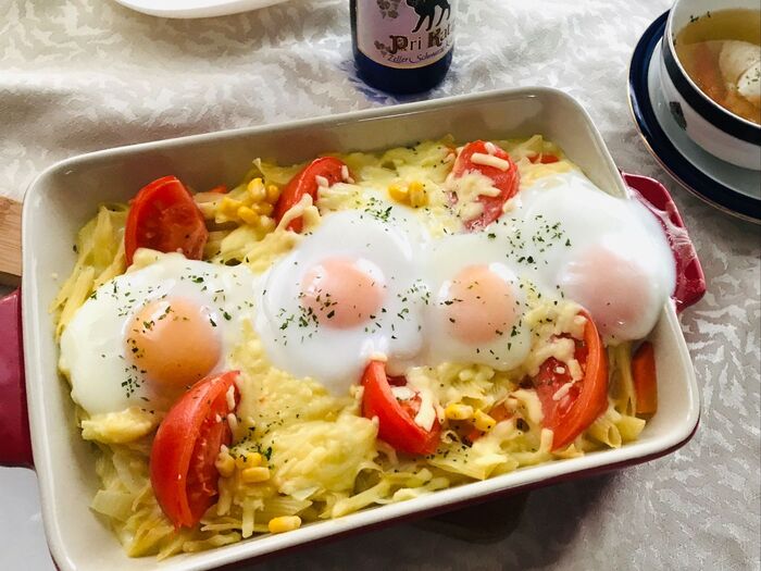 卵トロトロ豚こまを使ってクリームグラタン