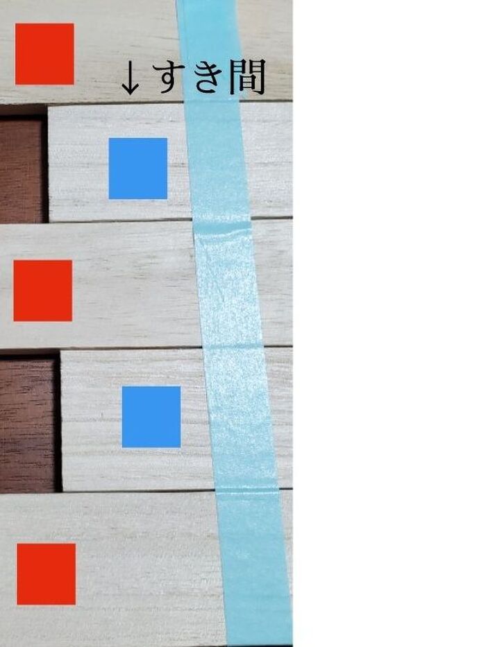 ◆バラしたすのこをマスキングテープで仮止め