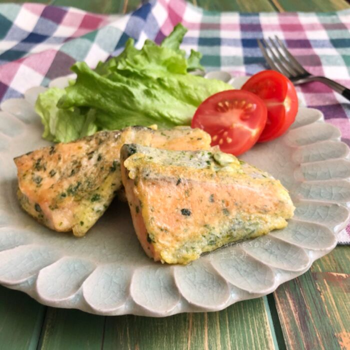 【お弁当にもオススメ!】貧血予防に☆鮭の青のりピカタ