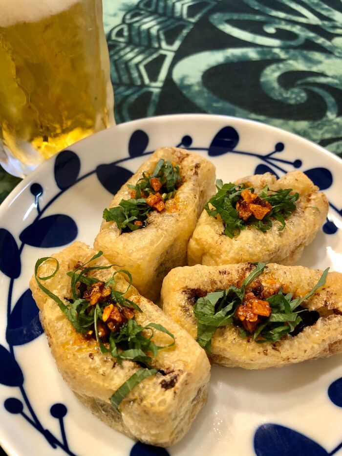 食べ飽きてきた茄子揚げ浸しを油揚げでリメイク