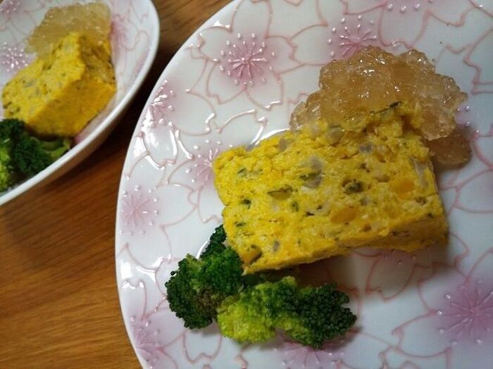 トリミンチとカボチャの蒸しもの、ジュレ添え