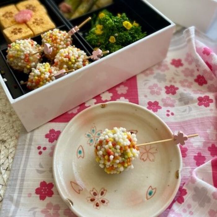 お花見に〜エビしんじょのぶぶあられ和えエビマヨ風味