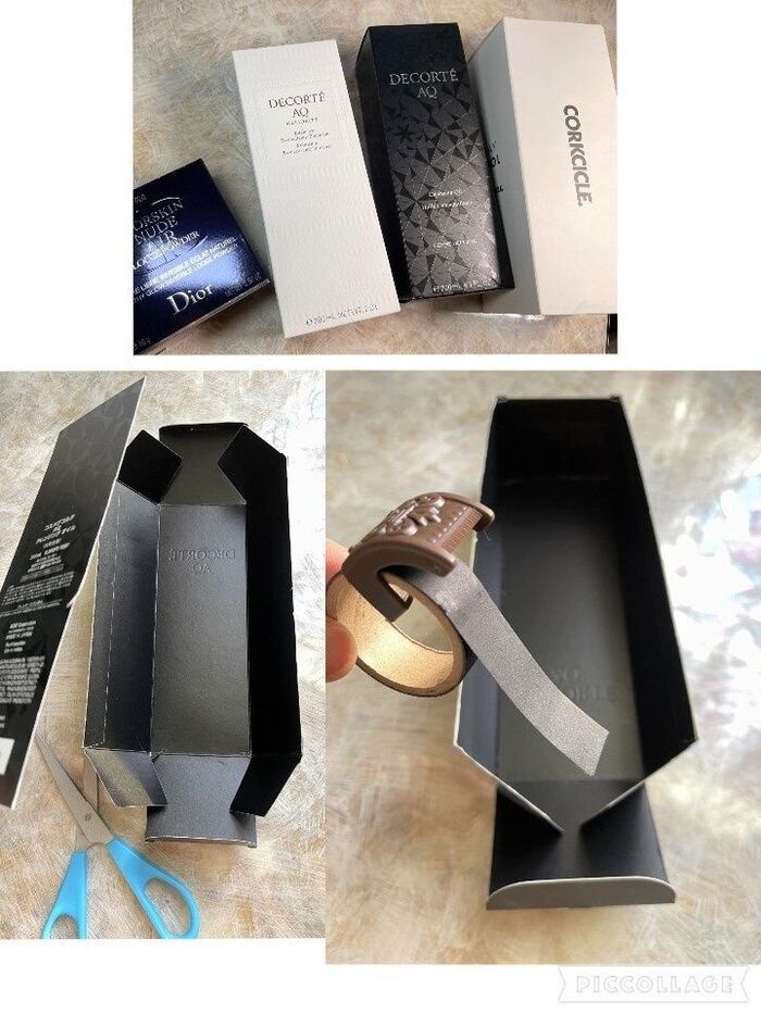 ⑤化粧品などの箱を活用して 転倒防止 汚れ防止