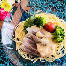 長芋と鯵の冷製パスタ