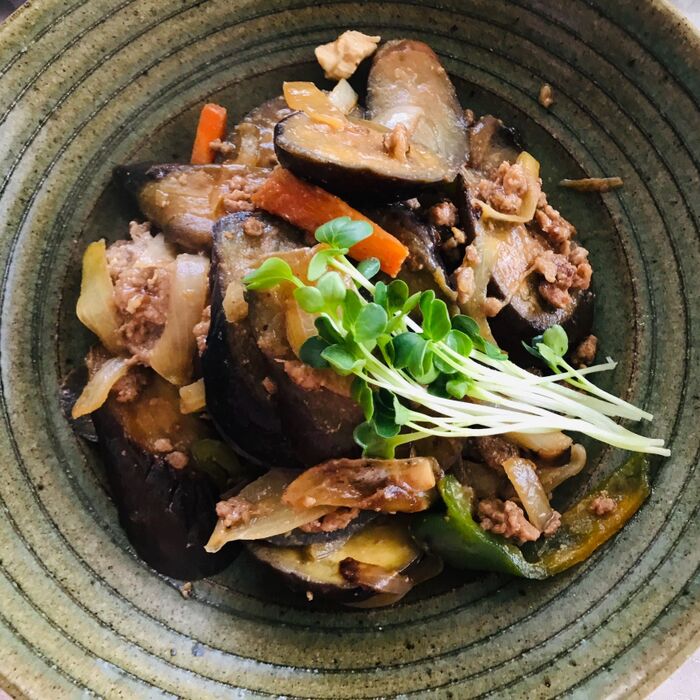 ファンが多い!茄子の肉味噌炒め(^O^☆♪