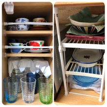 食器棚の”中”に突っ張り棒!地震に備えて簡易対策