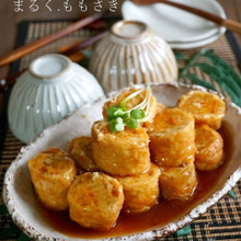 生姜あんで食べる♪豆腐入り鶏ひき肉の油揚げロール