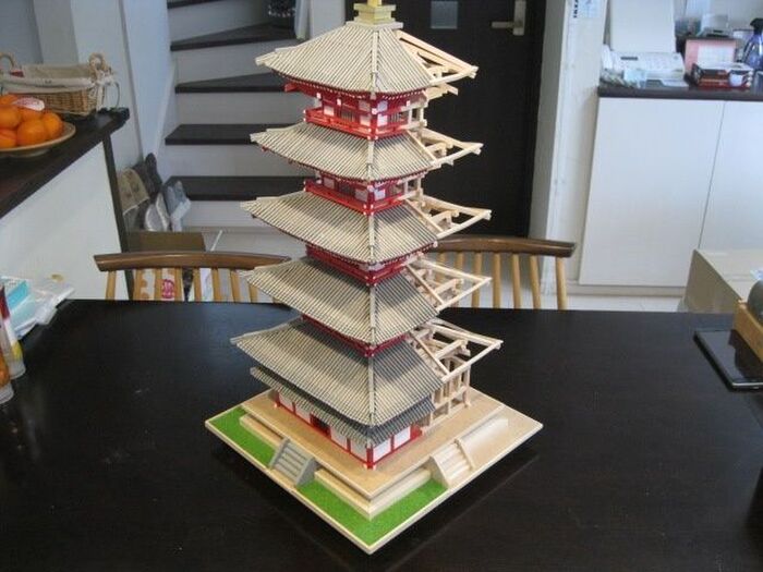 100均材料などで五重塔模型を作る(その3:裳腰部製作及び初層部の屋根仕上げ~完成)