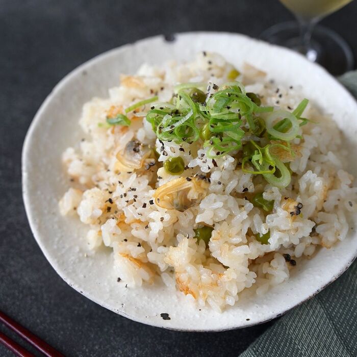 手仕事35秒♪ あさりと豆の炊き込みご飯
