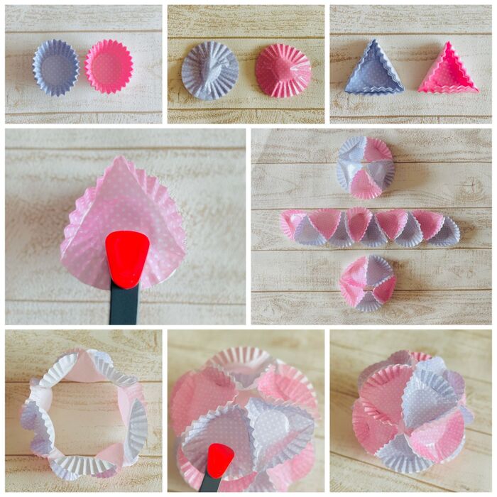 まずはおかずカップで球体作りから♪