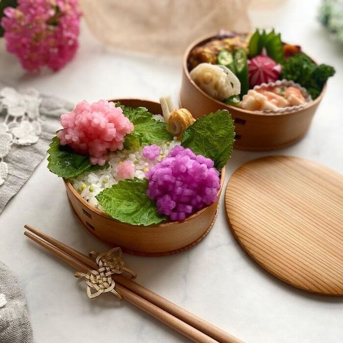 朝からしとしとと雨が降っていたので 大根で作る紫陽花弁当