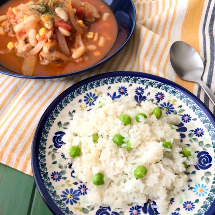 【炊飯器にお任せ!後入れで色鮮やか】食欲アップに☆グリンピースバターライス