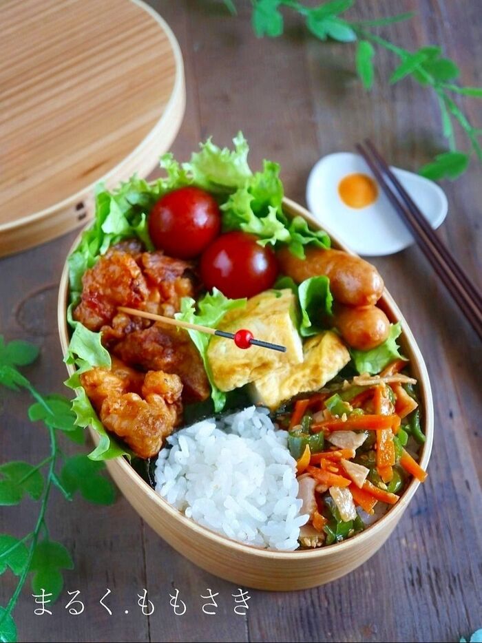 初めての『曲げわっぱ弁当』に詰めてみました♪