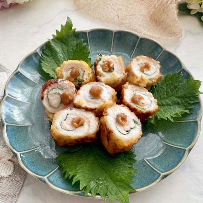 冷めてもおいしいささみの梅肉しそ巻き