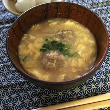 エビ入り鯖つみれ味噌汁☆ワンタン皮でツルツル食感