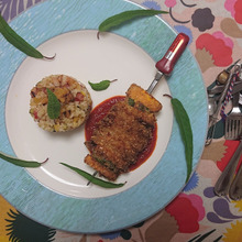 パイン串カツ、アリサソース・・・・パンピーを添えて!! 👳💜🍳🍵💕💜