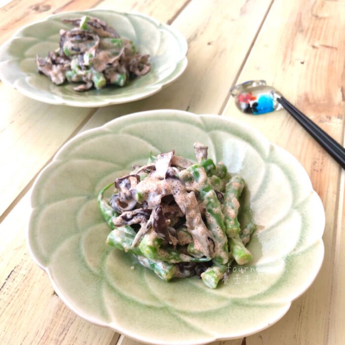 【子どもが食べやすい副菜】免疫力アップ☆キクラゲといんげんの明太マヨ和え #娘ちゃんオススメ