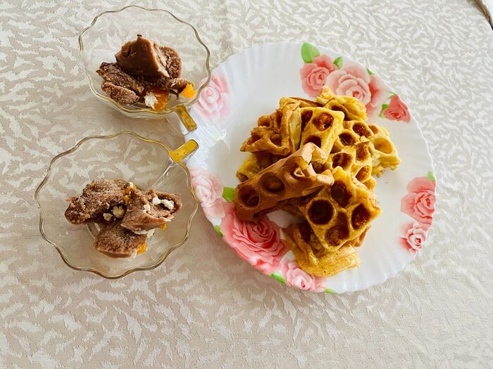 油なし!ワッフル、あずきミルクプリンシャーベット