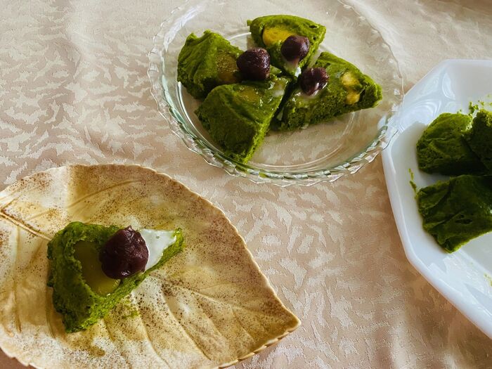 懐かしい!栗入り抹茶蒸しパン🎶油なし!現代風にレンチンで簡単に