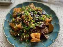 なすと豚薄切り肉 厚揚げのポンラー炒め