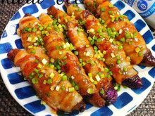 白飯どろぼう♪茄子の肉巻きオイスター生姜照り焼き