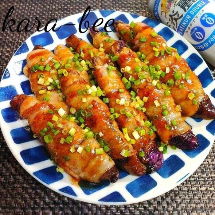 白飯どろぼう♪茄子の肉巻きオイスター生姜照り焼き