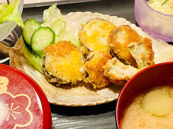 夏の定番メニュー茄子のハサミ揚げ