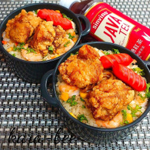 JAVATEAと一緒に♪オイシャン唐揚げ&簡単海老ピラフで休日おうち弁当ランチ