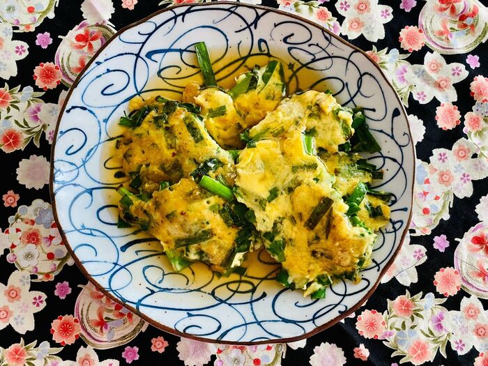 材料2つニラ玉あんかけ!盛り付けに包丁いらず、まな板いらずで楽チンですよ(^O^)